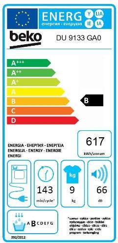 Uscator de rufe Beko DU9133GA0, 9 kg, 16 programe, Clasa B (Alb) - evoMAG.ro