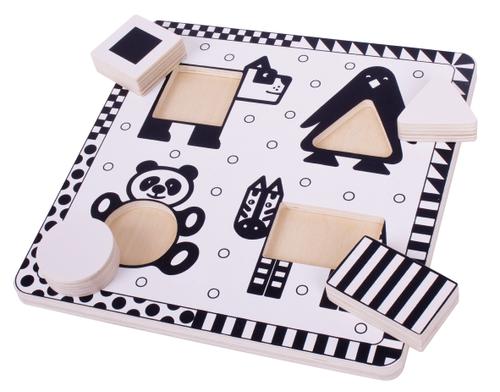Poze Puzzle alb-negru BigJigs BJ514, Animale si forme