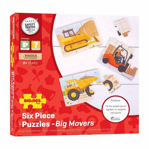 Poze Set 3 puzzle din lemn BigJigs Vehicule pentru constructii BJ817