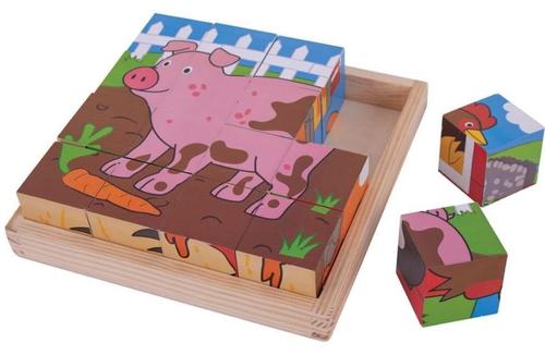 Poze Puzzle cubic BigJigs, Animalute de la ferma