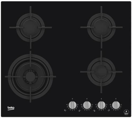 Plita incorporabila Beko HILW64322S, Gaz, 4 Arzatoare, Aprindere electrica, Siguranta, Arzator Wok, High-Efficiency Gas Burner, Sticla (Negru)