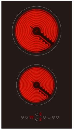 Plita incorporabila Arielli AE-302S, Vitroceramica, 2 Zone de gatit, Indicator de caldura reziduala (Negru)