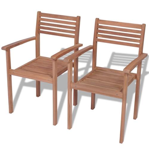 Set 2 scaune gradina/terasa/balcon, stivuibile, vidaXL, Lemn tec, Maro, 56 x 51 x 90 cm