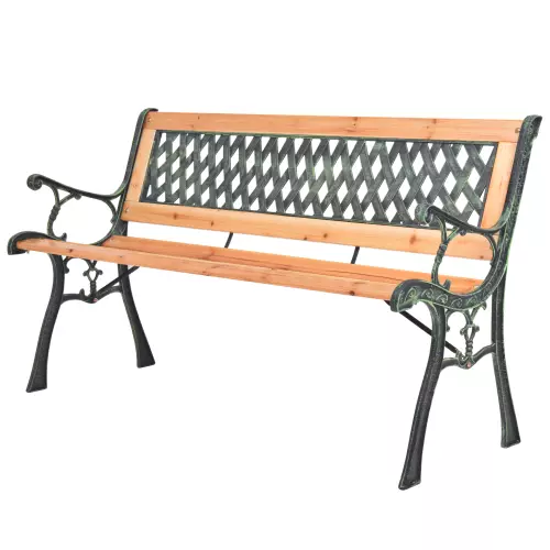 Banca de gradina vidaXL, din lemn si cadru de fier, Maro, 122 x 51 x 73 cm