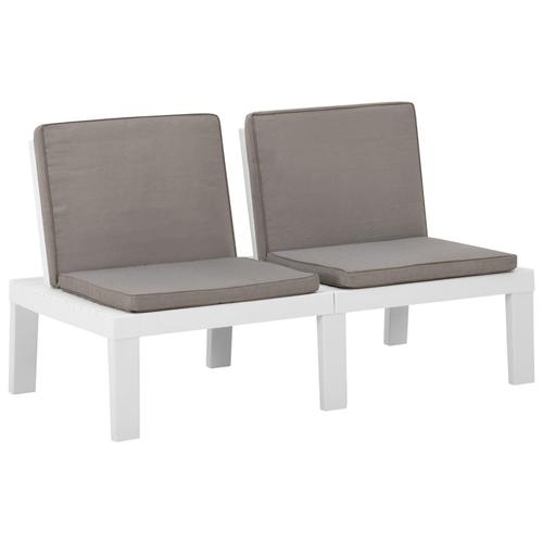 Banca de gradina cu perne pentru 2 persoane vidaXL, Plastic, 130 x 65 x 70 cm, Alb
