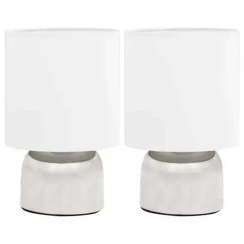 Set 2 veioze cu senzor de atingere, vidaXL, Metal, 16 x 25 cm, Alb/Argintiu