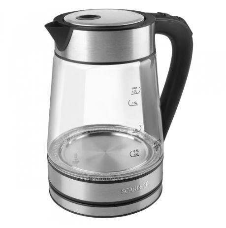 Fierbator electric SCARLETT SC-EK27G55, multifunctional,2200 W, capacitate 1,7L, sticla Crystal Pro, 5 Lumini LED multiple pentru fiecare nivel de temperatura (Argintiu/Transparent)