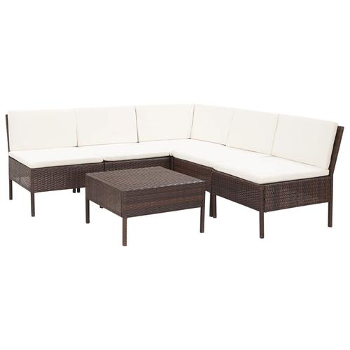 Set mobilier de gradina 6 piese, masa cu canapea coltar, vidaXL, Poliratan,69 x 69 x 67 cm, Maro