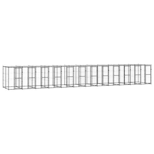 Padoc/cusca de exterior cu acoperis pentru caini vidaXL, Otel, 1320 x 220 x 180 cm, Negru