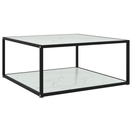 Masa de ceai/cafea, vidaXL, Sticla securizata/Otel, 80 x 80 x 35 cm, 5 mm, Alb