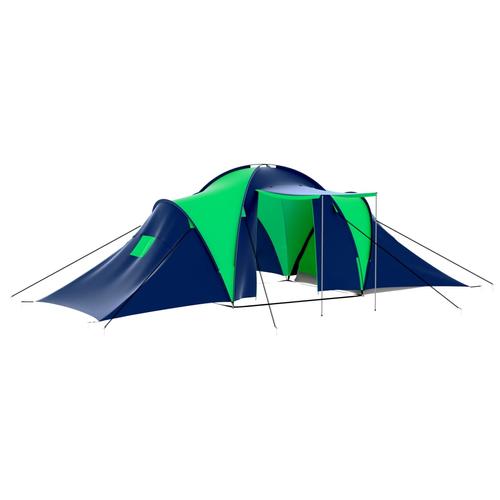 Cort camping 9 persoane, vidaXL, Textil, 590 x 400 x 185 cm, Albastru/Verde