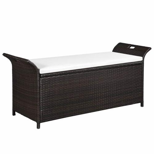 Set banca de depozitare din poliratan si saltea, vidaXL, Maro, 138 x 50 x 60 cm