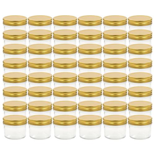 Set de 48 borcane de sticla cu capac pentru gem, vidaXL, Sticla, 110 ml, Auriu