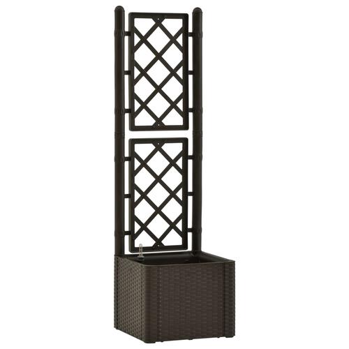 Strat inaltat de gradina cu spalier si sistem irigare, vidaXL, Plastic, 43 x 43 x 142 cm, Maro