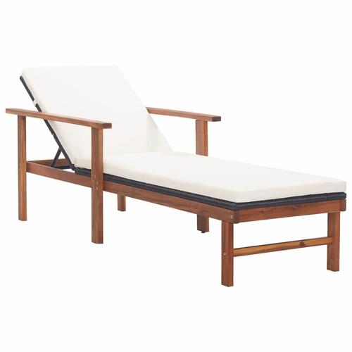 Sezlong vidaXL, Poliratan/Lemn de acacia, 200 x 55 x 56 cm Negru