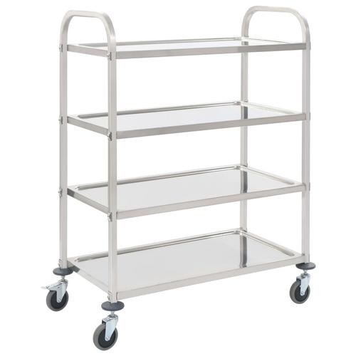 Carucior de bucatarie 4 niveluri, vidaXL, Otel inoxidabil, 107 x 55 x 125 cm, Argintiu