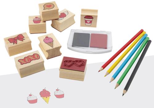 Poze Set creativ - Stampile din lemn cu tusiera (inimioare)