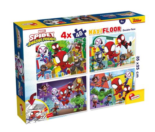 Poze Puzzle de colorat maxi - Paienjenelul Marvel si prietenii lui uimitori (4 x 48 de piese)