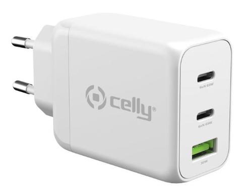 Incarcator Retea Celly TC3GAN65WWH, 65W, PD, 2 x USB Type-C, 1 x USB-A (Alb)