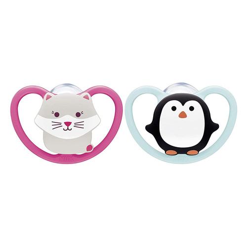 Poze Set 2 suzete Nuk Space Silicon M2 Pinguin, 6-18 luni (Roz/Albastru)
