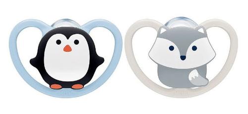 Poze Set 2 suzete Nuk Space Silicon M1 Pinguin, 0-6 luni (Albastru/Alb)