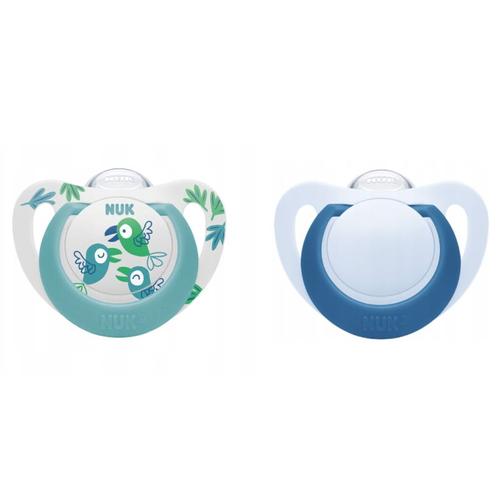 Poze Set 2 suzete Nuk Star Silicon, 6-18 luni Pasare (Albastru/Verde)