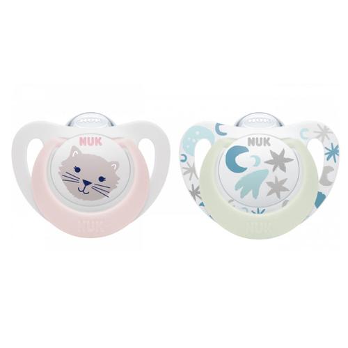 Poze Set 2 suzete Nuk Star Day & Night Silicon, 0-6 luni M1 (Roz)