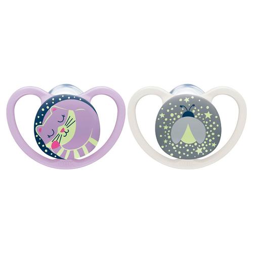 Poze Suzeta Nuk Space Night Silicon 0-6 luni Roz, Set 2 Bucati
