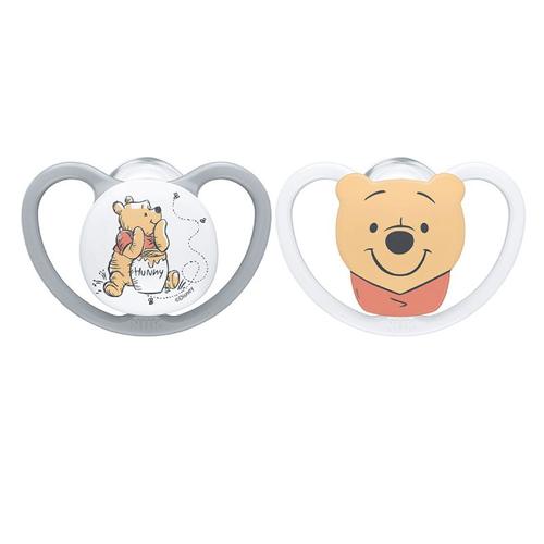 Poze Suzeta Nuk Space Disney Winnie Silicon 6-18 luni M2 Gri/Alb, Set 2 Bucati
