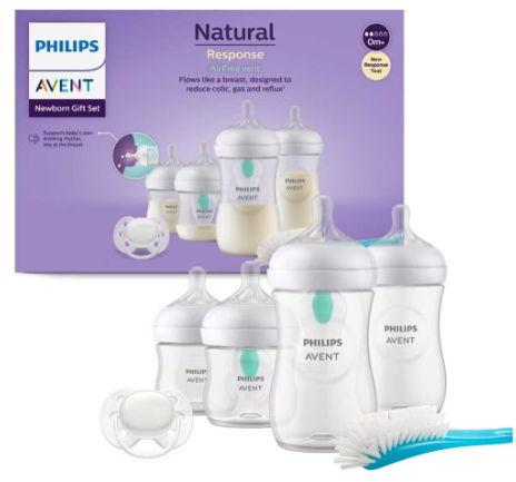 Poze Set PHILIPS AVENT Natural Response SCD657/11: 2 biberoane 125ml + 2 biberoane 260ml + 2 dispozitive AirFree + suzeta + perie biberon, flux lent, 0 luni+ (Multicolor)