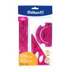 Set de geometrie Pelikan, flexibil, plastic, 3 piese (echer, raportor, rigla 30cm) Diverse culori.