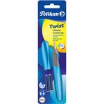 Stilou Pelikan Twist, include doua rezerve, cu grip, ergonomic, blister, albastru