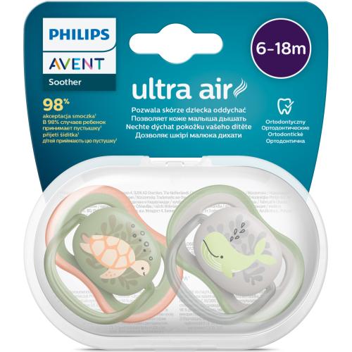 Poze Set 2 suzete Philips-Avent SCF085/60, ultra air pacifier 6-18 luni, Ortodontice, fara BPA, Broscuta/Balena