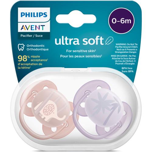 Poze Set 2 suzete Philips-Avent SCF091/09, ultra soft 0-6 luni, Ortodontice, fara BPA, Tropical/Elefant