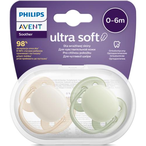 Poze Set 2 suzete Philips-Avent SCF091/05, ultra soft 0-6 luni, Ortodontice, fara BPA, Verde/Bej