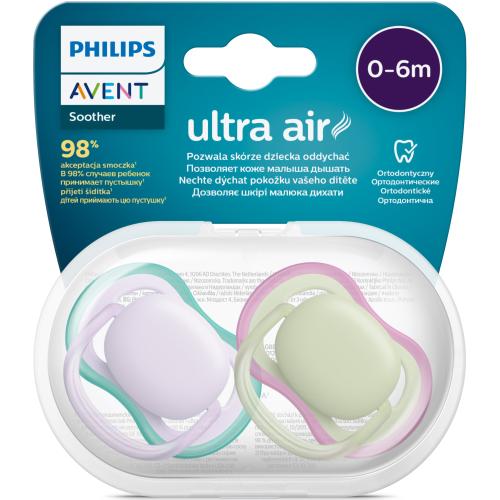 Poze Set 2 suzete Philips-Avent SCF085/24, ultra air pacifier 0-6 luni, Ortodontice, fara BPA, Mov/Verde