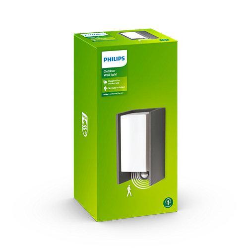 Aplica pentru exterior cu senzor de miscare Philips Bridge, 1xE27, max 42W, IP44, 101x118x245mm, Antracit