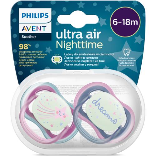 Poze Set 2 suzete Philips-Avent SCF376/14, ultra air NightTime 6-18 luni, Ortodontice, fara BPA, Fosforescent, Dreams/Stea