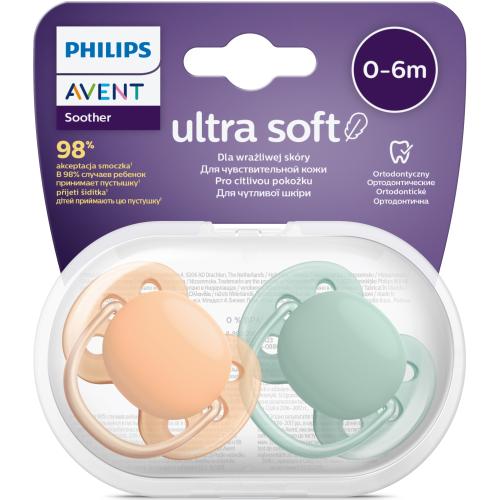 Poze Set 2 suzete Philips-Avent SCF091/03, ultra soft 0-6 luni, Ortodontice, fara BPA, Verde/Portocaliu