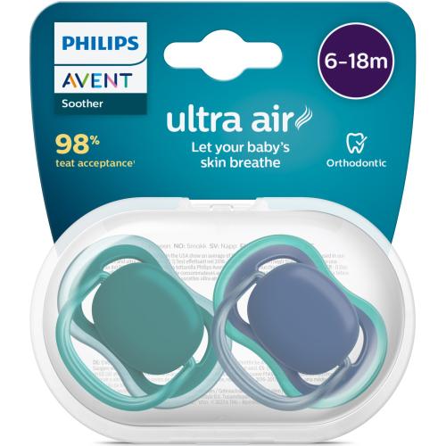 Poze Set 2 suzete Philips-Avent SCF085/31, ultra air pacifier 6-18 luni, Ortodontice, fara BPA, Albastru/Verde