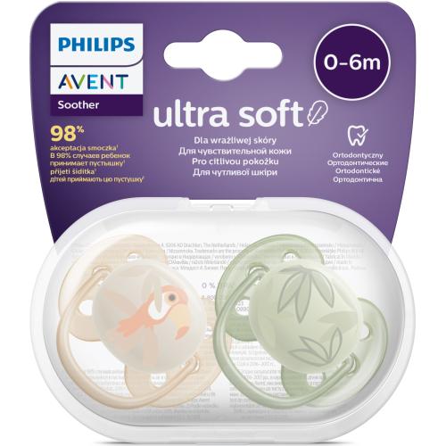 Poze Set 2 suzete Philips-Avent SCF091/07, ultra soft 0-6 luni, Ortodontice, fara BPA, Frunze/Papagal