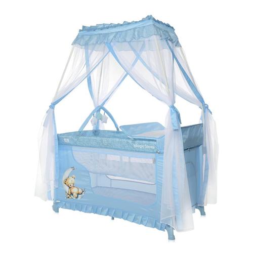 Poze Patut pliabil stil baldachin Lorelli Magic Sleep, cu accesorii, Blue Moon Sleeping Bear
