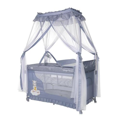 Poze Patut pliabil stil baldachin Lorelli Magic Sleep, cu accesorii, Cool Grey Hippo