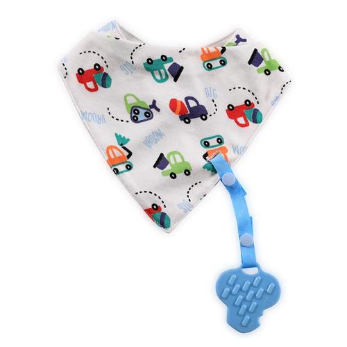 Poze Baveta tip bandana Lorelli, cu snur si jucarie dentitie, bumbac, Boy, Albastru