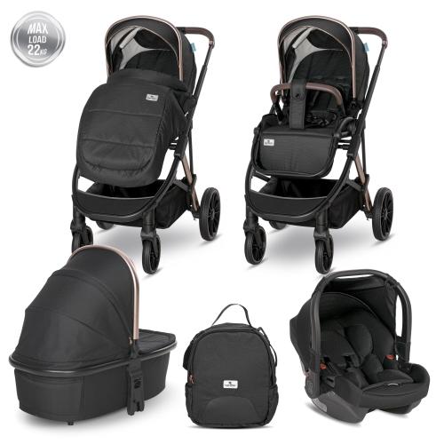 Poze Carucior 3 in 1 Lorelli Aria, cadru din aluminiu, multiple accesorii, pana la 22 Kg, Black