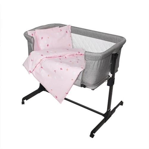 Poze Set lenjerie patut 5 piese Lorelli, 100% bumbac ranforce, Eva, dimensiune interioara 90x50 cm, Butterflies Pink