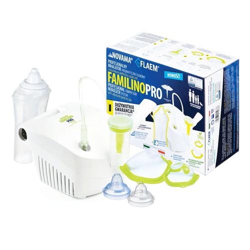 Poze Aparat aerosoli Novama Familino Pro by Flaem, nebulizator cu compresor, Irigator nazal Rhino Clear Ergo, 2 moduri de nebulizare, dimensiuni particule reglabile, masca copii si adulti, Alb