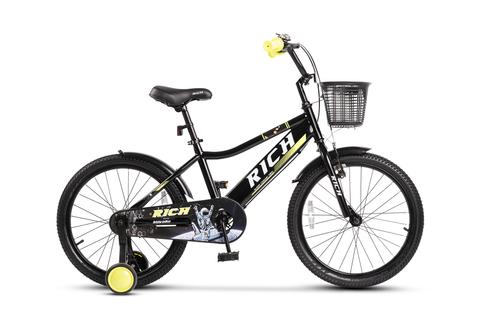 Bicicleta Copii 7-10 ani Rich R2005A, Roti 20 Inch, Frana fata V-Brake, Frana Spate Tambur, Roti Ajutatoare (Negru/Verde)