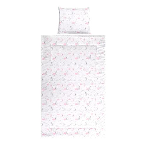 Poze Set lenjerie pat cu 3 piese Lorelli Cosy Moons & Stars Pink, bumbac ranforce