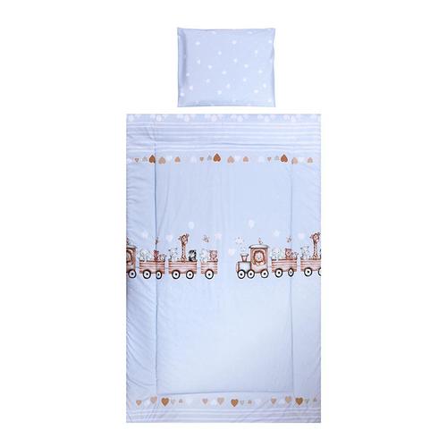 Poze Set lenjerie pat 3 piese Lorelli Cosy Train Blue, bumbac ranforce, lavabil 30°C